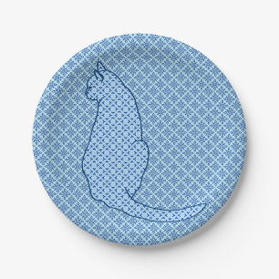 Assiettes En Carton Chat japonais - Kimono bleu