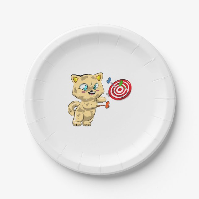 Assiettes En Carton Chat Jouer des fléchettes (Devant)