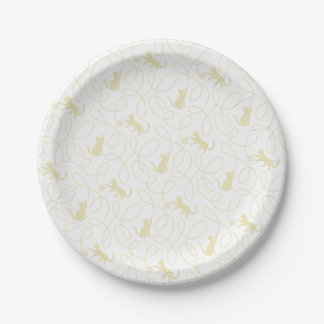 Assiettes En Carton Chat joueur et motif de pelote de laine beige clai