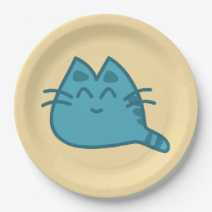 Assiettes En Carton Chat Kitty souriant bleu