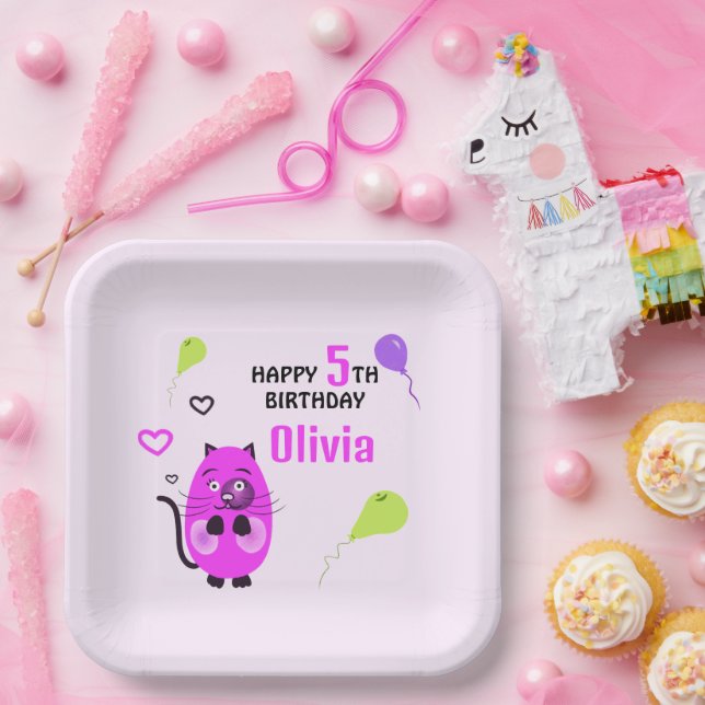 Assiettes En Carton Chat lilas mou (Fête)