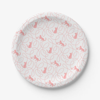 Assiettes En Carton Chat ludique et motif de pelote de laine Rose cora