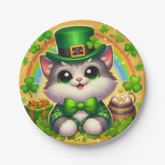 Assiettes En Carton Chat mignon/chaton Saint Patrick's Day (Devant)