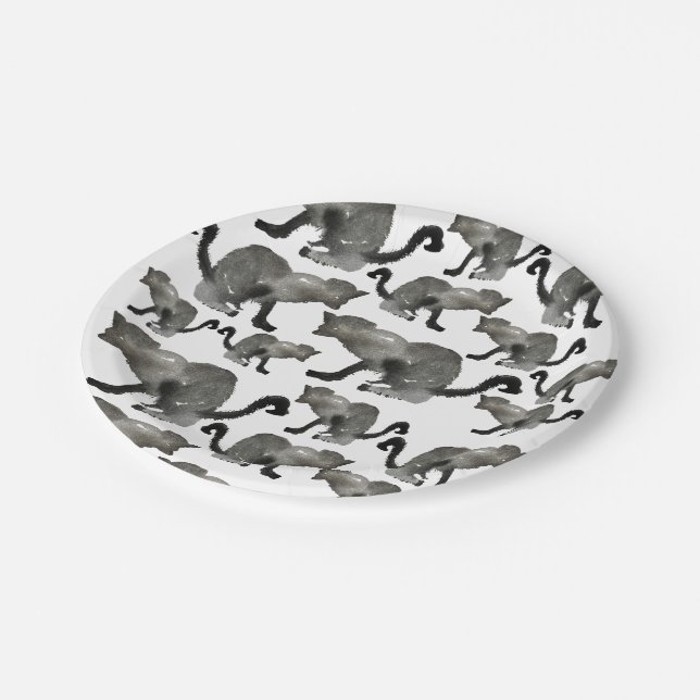 Assiettes En Carton Chat monochrome couleur noir (Angle)