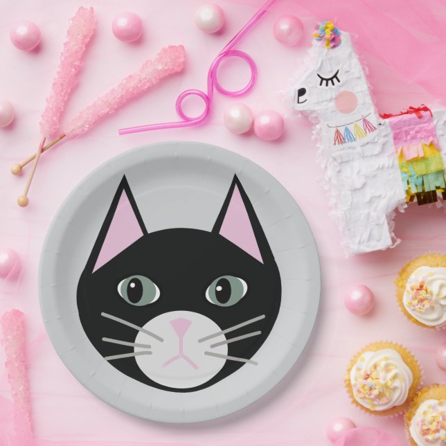 Assiettes En Carton Chat noir (Fête)