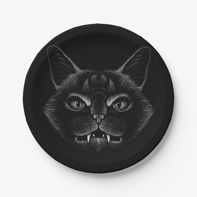 Assiettes En Carton Chat noir (Devant)
