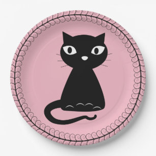 Assiettes En Carton Chat noir avec cordon