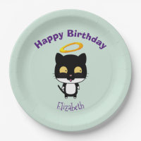 Chat Noir Avec Halo Or Cute Angel Anniversaire