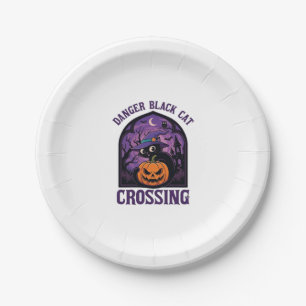 Assiettes En Carton Chat Noir Dangereux Traverse Halloween Citrouille 