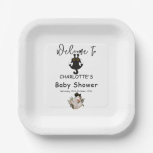 Assiettes En Carton Chat noir drôle et Baby Shower livre