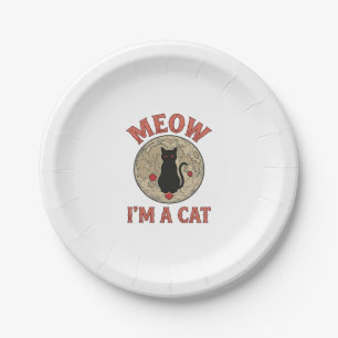 Assiettes En Carton Chat Noir Drôle Lune Vintage Dessin Halloween_1