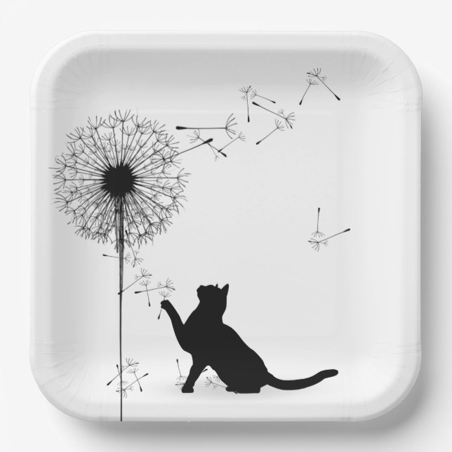 Assiettes En Carton Chat noir et Dandelion (Recto)