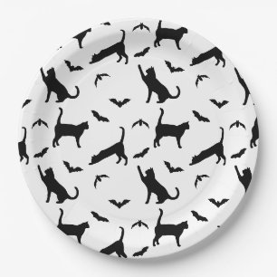 Assiettes En Carton Chat noir et formes de chauve-souris Motif mignon 