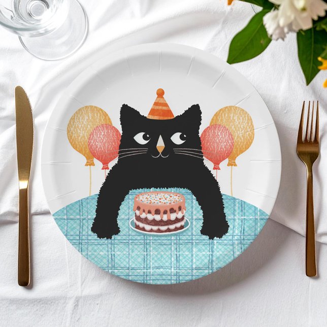 Assiettes En Carton Chat noir et gâteau (Créateur téléchargé)