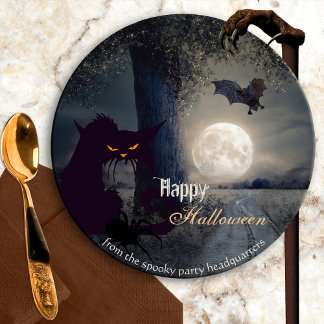 Assiettes En Carton Chat noir Halloween éffrayant