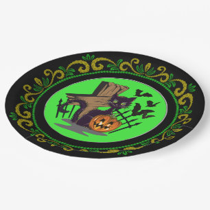 Assiettes En Carton Chat noir jaune Chat Tombstone Chats Halloween