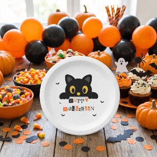 Assiettes En Carton Chat noir mignon Halloween