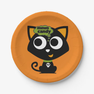 Assiettes En Carton Chat noir Mmm Candy Halloween