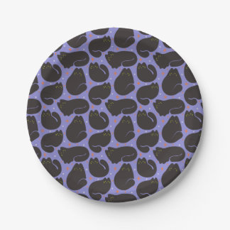 Assiettes En Carton Chat noir rétro sur fond violet