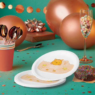 Assiettes En Carton Chat orange dans une scène de plage avec un châtea