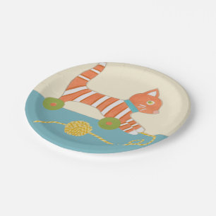 Assiettes En Carton Chat rayé de jouet avec la boule de la ficelle