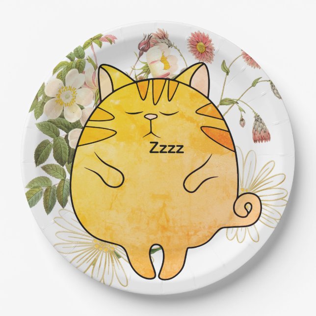Assiettes En Carton Chat roux endormi (Devant)