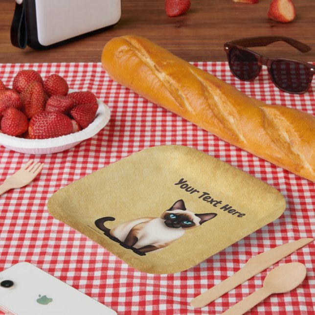 Assiettes En Carton Chat Siamois Sur Vieux Papier (Pique-nique)