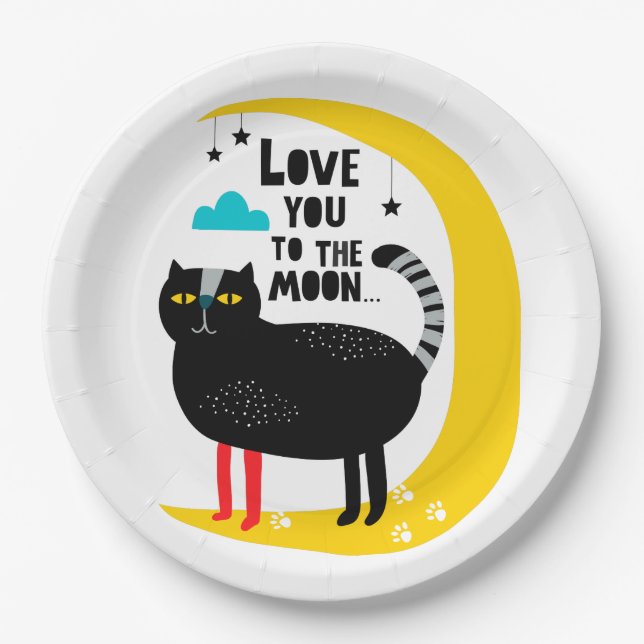 Assiettes En Carton Chat sur la lune (Devant)