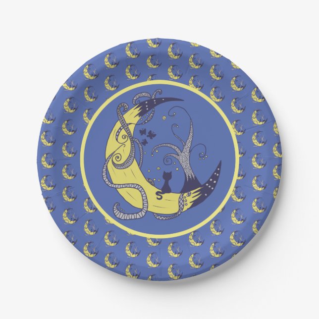 Assiettes En Carton Chat sur la lune (Devant)