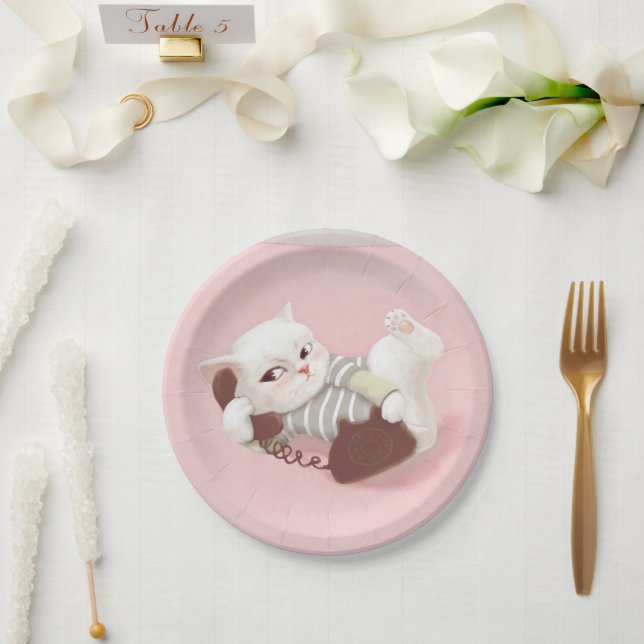 Assiettes En Carton Chat sur le téléphone (Mariage)