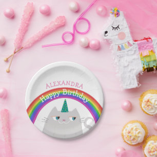 Assiettes En Carton Chat Unicorn Fille Anniversaire