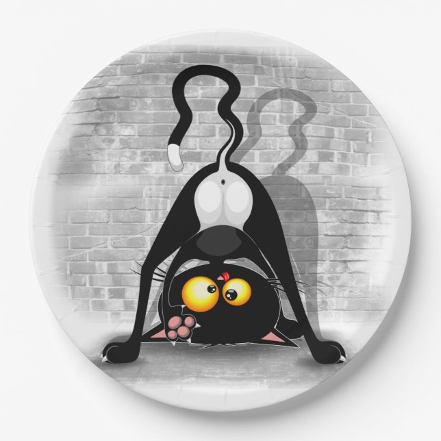 Assiettes En Carton Chat Upside Down Funny Cartoon Caractère (Devant)