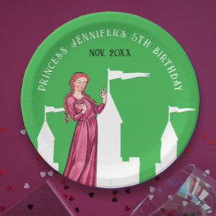 Assiettes En Carton Château de conte de fées de princesse rose et vert