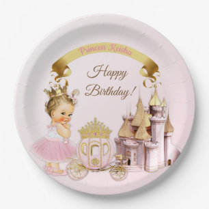 Assiettes En Carton Château de Princesse Royale Carrosse Rose Or Fille