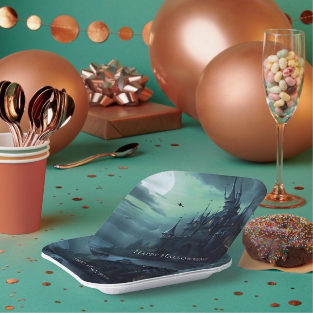 Assiettes En Carton Château des Sorcières Halloween (Multi)