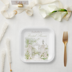 Assiettes En Carton Château français élégant Jardin de mariage pastel 