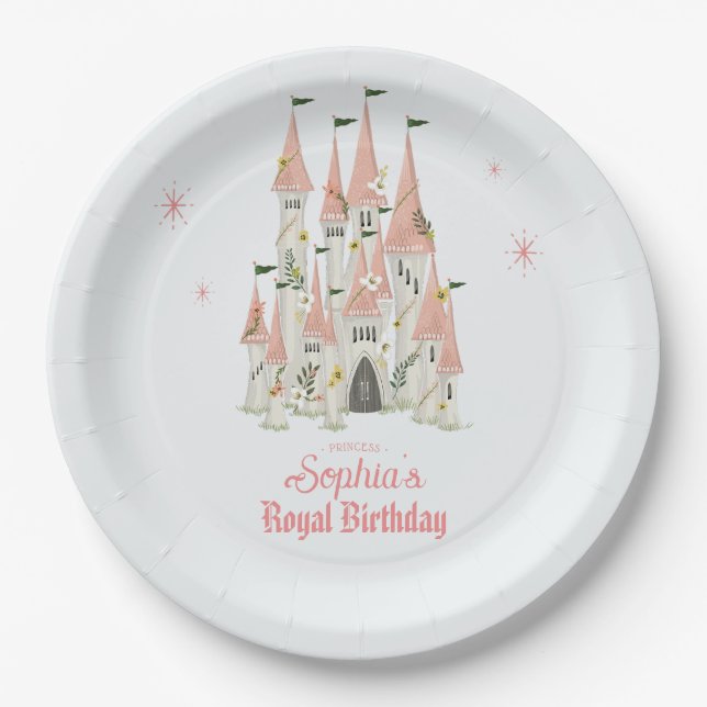 Assiettes En Carton Château Royal Anniversaire Plaques de fête rose (Devant)