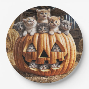 Assiettes En Carton Chatons Dans Citrouille d'Halloween
