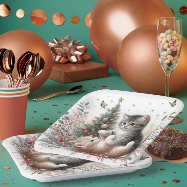 Assiettes En Carton Chatons Jouer Noël (Multi)