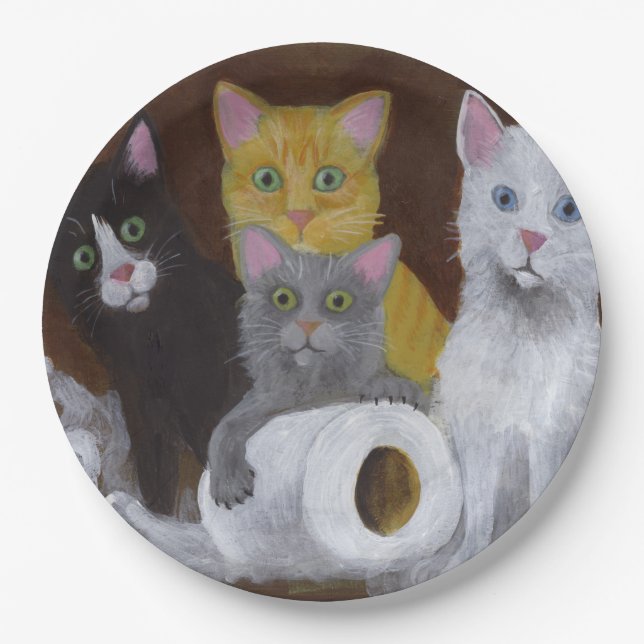 Assiettes En Carton Chatons Joueurs (Devant)