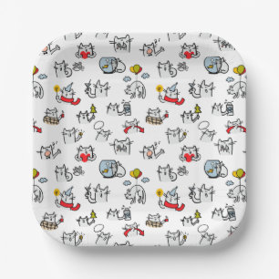 Assiettes En Carton Chats amusants, lait et magie.