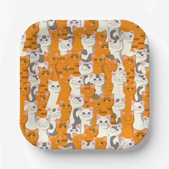 Assiettes En Carton Chats blancs et gingembre motif yeux verts yeux bl (Recto)
