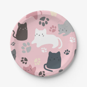 Assiettes En Carton Chats colorés Pws Motif Pink Arrière - plan Party