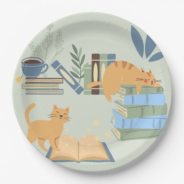 Assiettes En Carton Chats de bibliothèque (Devant)