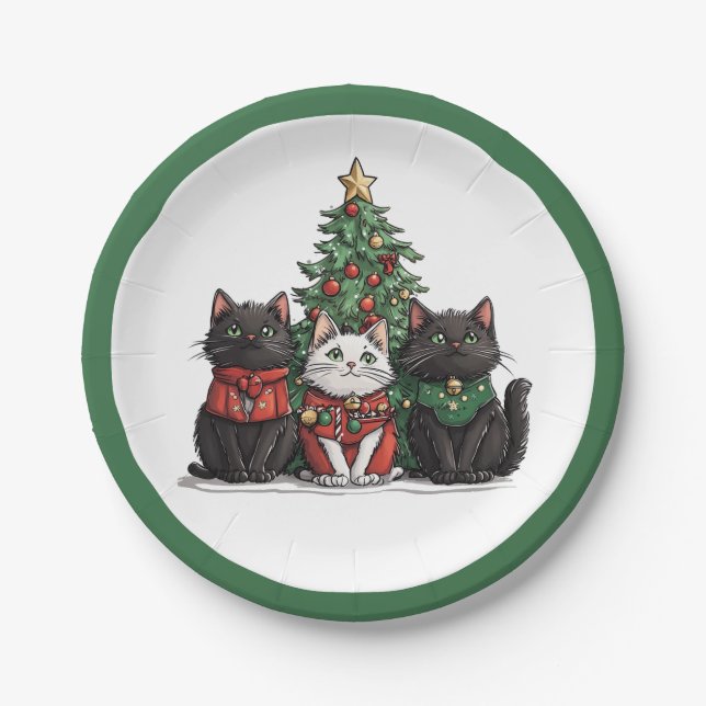 Assiettes En Carton Chats de Noël mignons (Devant)
