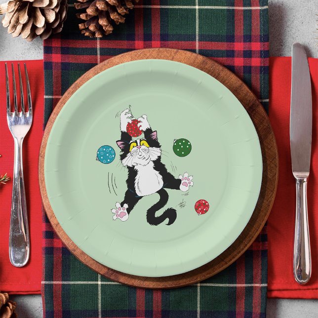 Assiettes En Carton Chats de Noël noir blanc Tuxedo (Créateur téléchargé)