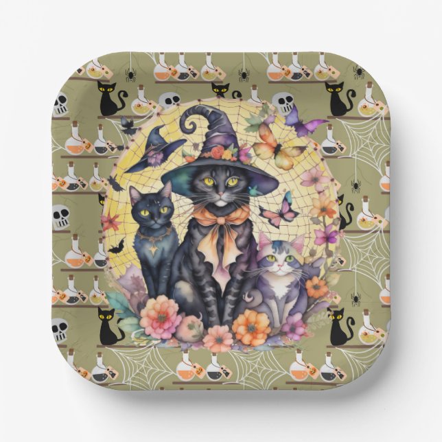 Assiettes En Carton Chats d'Halloween (Recto)