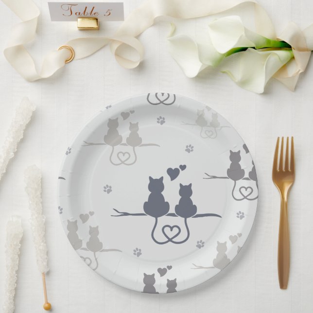 Assiettes En Carton Chats en amour Animaux modernes Silhouette Motif (Mariage)