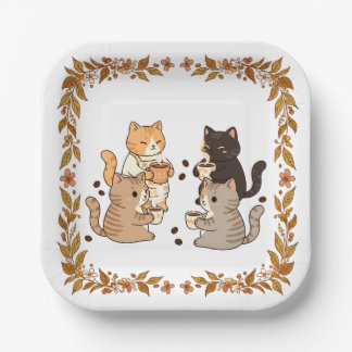 Assiettes En Carton Chats et café