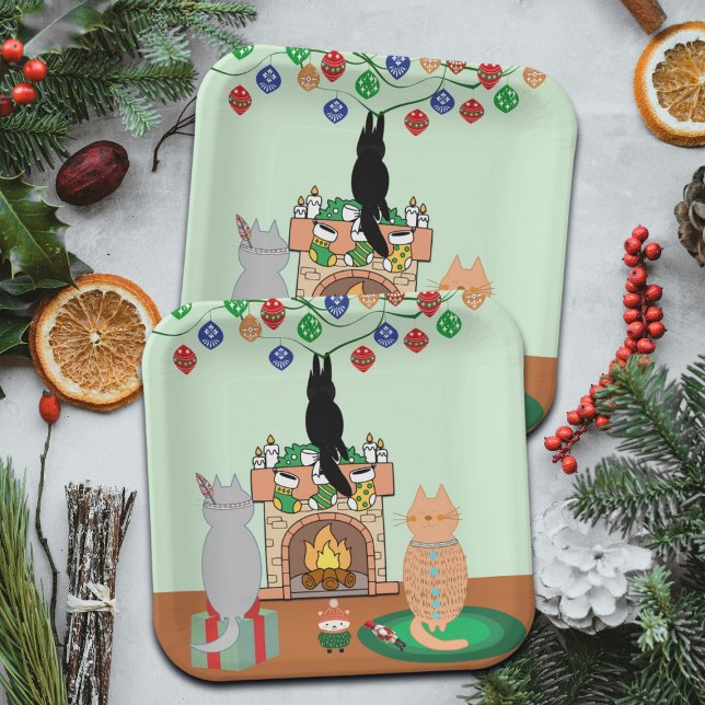 Assiettes En Carton Chats et Noël - Une illustration hivernale (Créateur téléchargé)